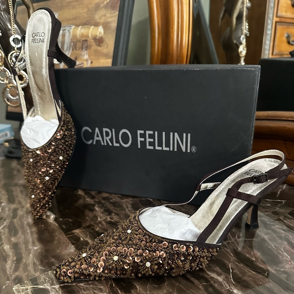 Carlo Fellini Brown Sequin Women's Heels